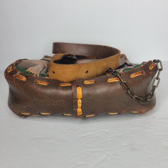 Vintage 70s‎ Butterfly Ladybug Mushroom Tooled Leather Shoulder Bag Crossbody - Picture 6 of 10